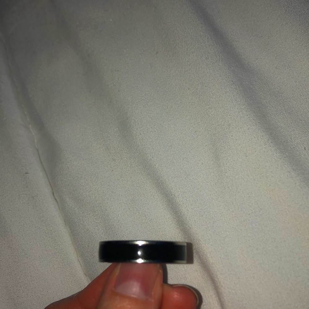 Men’s black and stainless steels ring.